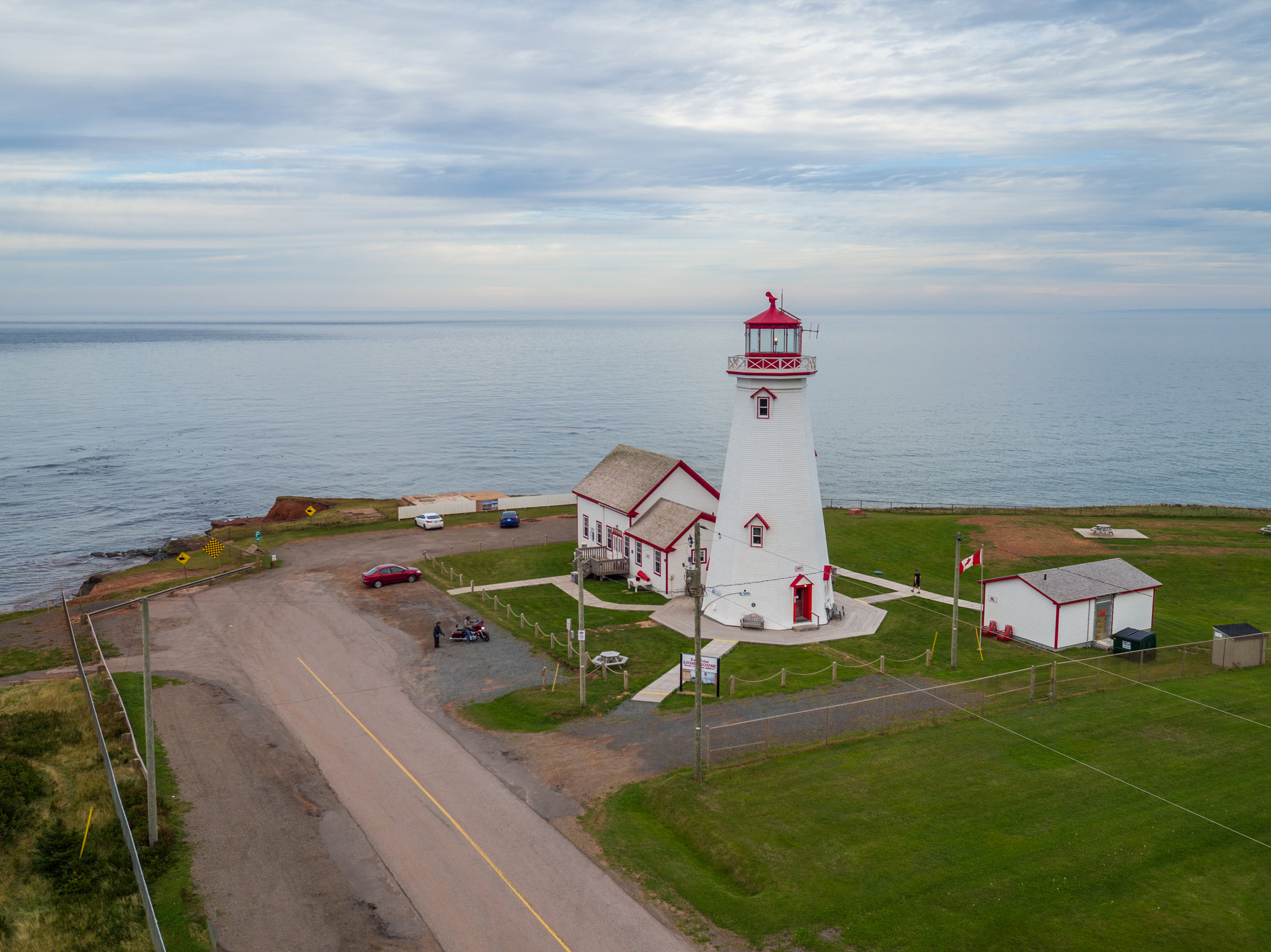 Aerial view of East Point Lighthouse at the eastern tip of Prince Edward Island